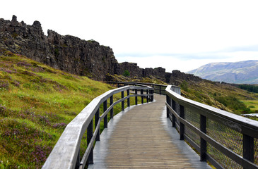 Obraz premium Thingvellir National Park, Discrepancies North American and Eurasian lithospheric plates. Iceland, Europe.