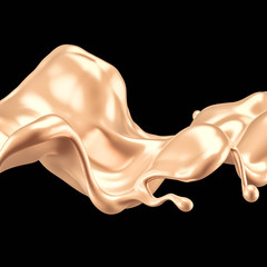 Luxury elegant splash liquid gold. 3d illustration, 3d rendering.