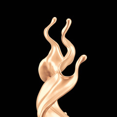 Luxury elegant splash liquid gold. 3d illustration, 3d rendering.