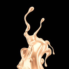 Luxury elegant splash liquid gold. 3d illustration, 3d rendering.