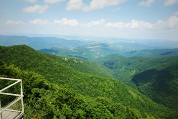 Beautiful green mountain landscape with trees in the region of  Balkan mountains , Bulgaria.Observation corner from above.