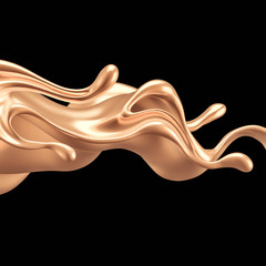 Luxury elegant splash liquid gold. 3d illustration, 3d rendering.