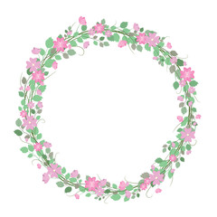 Beautiful vintage pink floral wreath on white background for card template.Vector illustration.