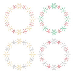 Set of 4 round winter frames with snowflakes, New year and Christmas festive borders. Vector illustration.  