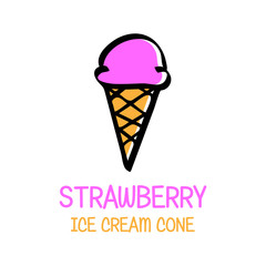 strawberry ice cream cone logo symbol hand drawn cartoon style color for company logo
