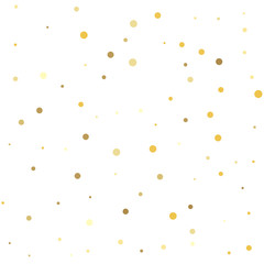 Texture of gold foil. Gold dots on a white background.
