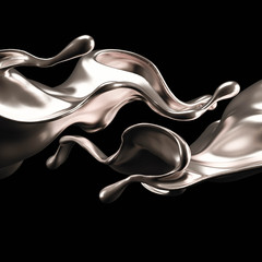 Luxury elegant splash liquid gold. 3d illustration, 3d rendering.