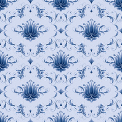 Obraz premium Vector damask seamless pattern background. Classical luxury old fashioned damask ornament, royal victorian seamless texture for wallpapers, textile, wrapping. Exquisite floral baroque template.