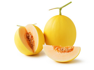 Fototapeta na wymiar Yellow melon fruit sliced isolated on white background.