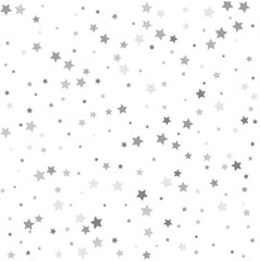 Confetti cover from silver stars. Abstract pattern of random falling silver stars.