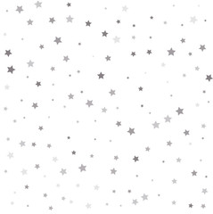 Christmas stars background vector, flying silver sparkles confetti. Silver stars on a square background.