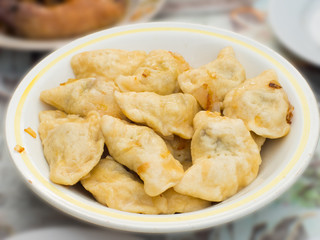 Fresh dumpling on plate. homemade close up