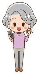 Illustration that senior woman has a smartphone
