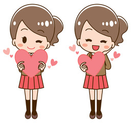 Illustration set of girl student embracing heart