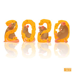 Happy New Year. Figures from cheese 2020 and funny rats.