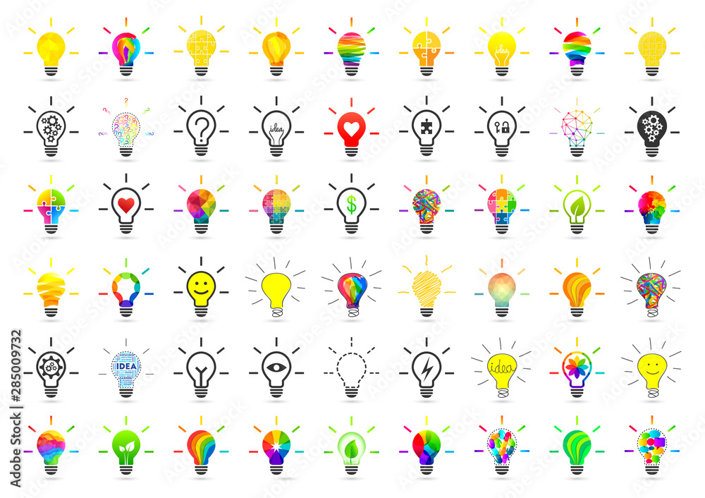 Poster big set of lightbulbs. bulb collection with many different concept made in various design and style 