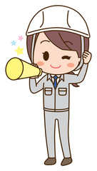 Illustration of a woman wearing work clothes cheering