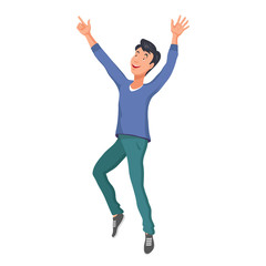 Fototapeta na wymiar Jumping or Dancing Man. Cartoon character. Party People. Cheerful jumping Man. Smiling Happy Human Face.Fashion Jumping Man. Different emotions. Dancing Man.Vector graphics to design.
