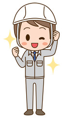 Illustration of a man in work clothes cheering