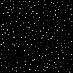 Template for holiday designs, invitation, party, birthday, wedding. Christmas stars background vector, flying silver sparkles confetti.