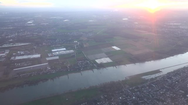 Flight over Cologne (K�ln) with a sunset