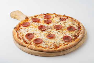 Pizza pepperoni, fresh Italian classic original pepperoni pizza isolated on white background