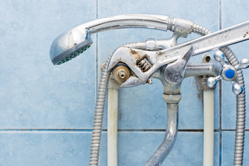 rusty shower in the bathroom, close-up