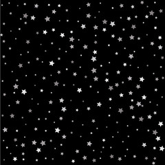 Fototapeta na wymiar Abstract pattern of random falling silver stars. Confetti cover from silver stars.