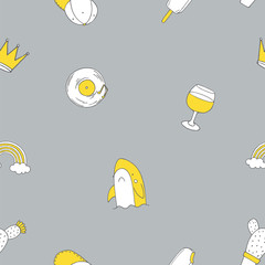 Seamless pattern with patch doodles