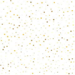 Christmas and New Year card, invitation, postcard, paper packaging. Gold flying stars confetti magic cosmic christmas vector.