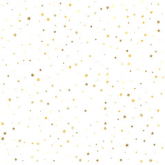 Golden stars on a square background. Abstract pattern of random falling gold stars.