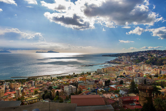 Majestic   View  on Naples ,  gulf of neapolitan  and Capri island