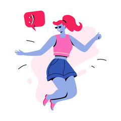 Enjoing Jumping Woman with Speech Bubble