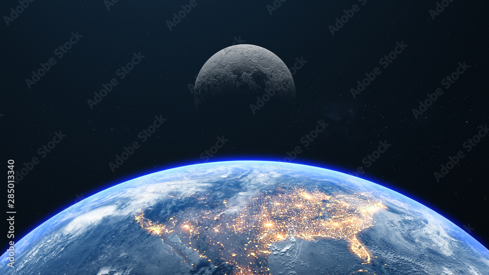 Wall mural earth and moon close up earth background