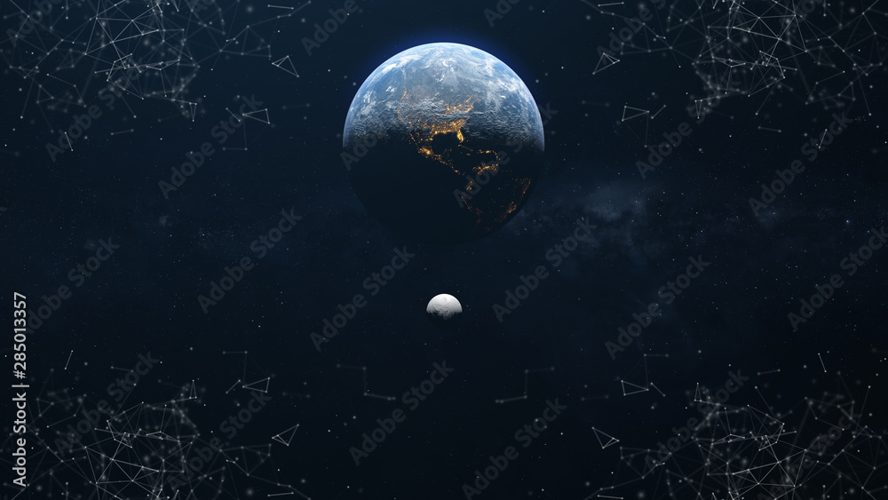 Wall mural earth and moon corner plexus background