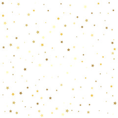 Abstract pattern of random falling gold stars. Texture of gold foil.