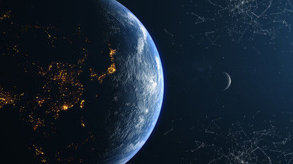 Asia China Earth Moon Left View Plexus Background © brutto film