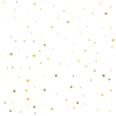 Gold stars on a white background. Christmas stars background vector, flying gold sparkles confetti.