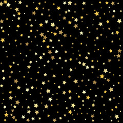 Golden stars on a square background. Falling golden abstract decoration for party, birthday celebrate, anniversary or event, festive.