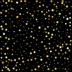 Gold stars on a white background. Gold flying stars confetti magic cosmic christmas vector.