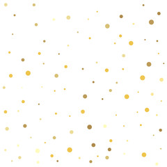 Christmas and New Year card, invitation, postcard, paper packaging. Abstract pattern of random falling gold dots.