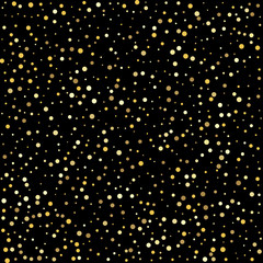 Confetti cover from gold dots. Shiny background.