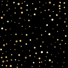 Gold flying dots confetti magic cosmic christmas vector. Holiday party decor.