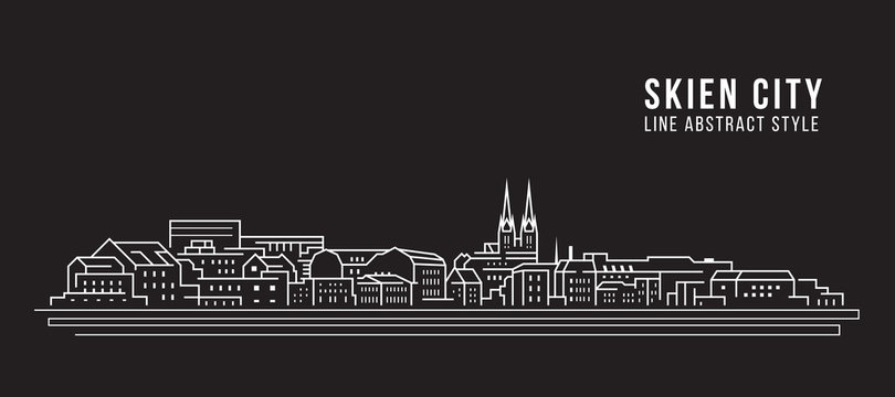 Cityscape Building Line art Vector Illustration design - Skien city