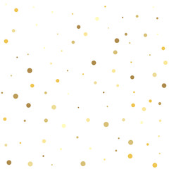 Confetti cover from gold dots. Abstract pattern of random falling gold dots.