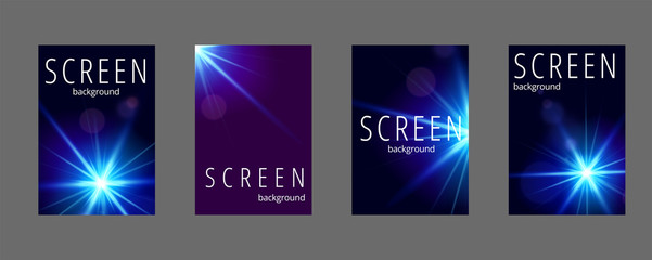 Modern abstract screen covers set. Reliastic light flare. Futuristic design.