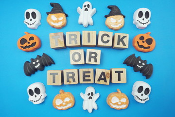 Happy Halloween alphabet letter on Blue background