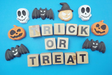 Happy Halloween alphabet letter on Blue background