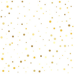 Template for holiday designs, invitation, party, birthday, wedding. Christmas dots background vector, flying gold sparkles confetti.
