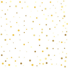 Gold dots on a white background. Confetti cover from gold dots.